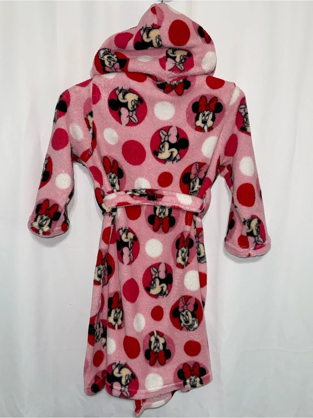 Disney Minnie Mouse S (6) Girl’s Long Sleeve Pink Hooded Plush Robe